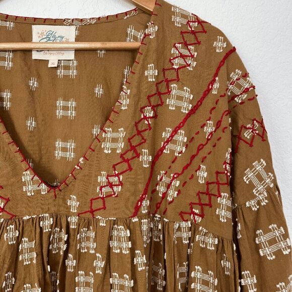 Oh my Stars my Layerz Clothing Ellie Mae Brown Embroidered Top Women's Size XL - Picture 5 of 8